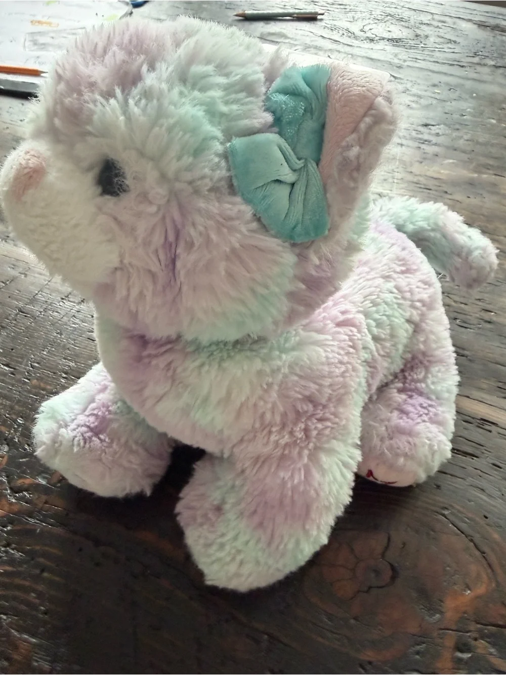 American Girl Pastel Plush Kitten with Teal Bow - Mint, Lilac, Pink